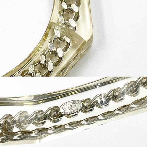 Chanel Gold Silver Chain Resin Cuff Bangle Bracelet  *Marked 97 *Made in France - Picture 5 of 5